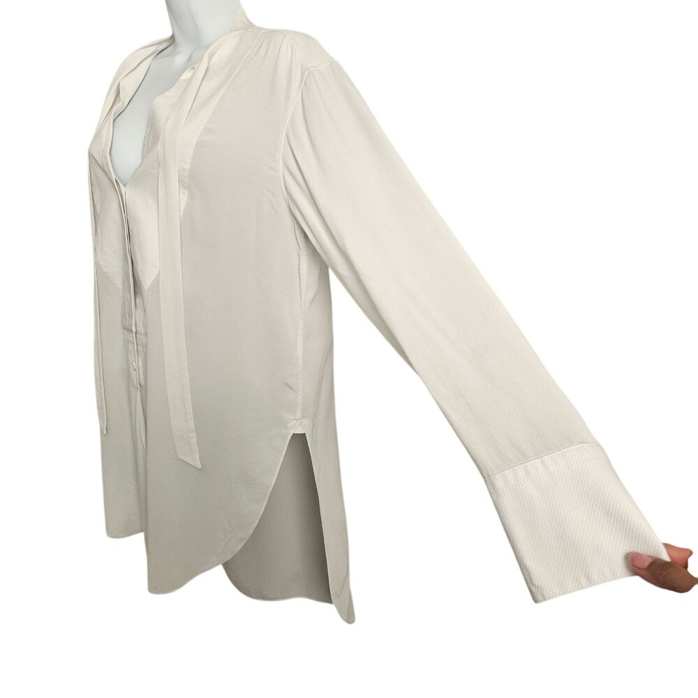 Rag & Bone Freda Tuxedo Shirt Womens M Cream Silk Blend Bow Blouse Luxury - Picture 10 of 12